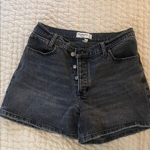 Abercrombie Curve Love Black Denim High-Waisted Dad Shorts